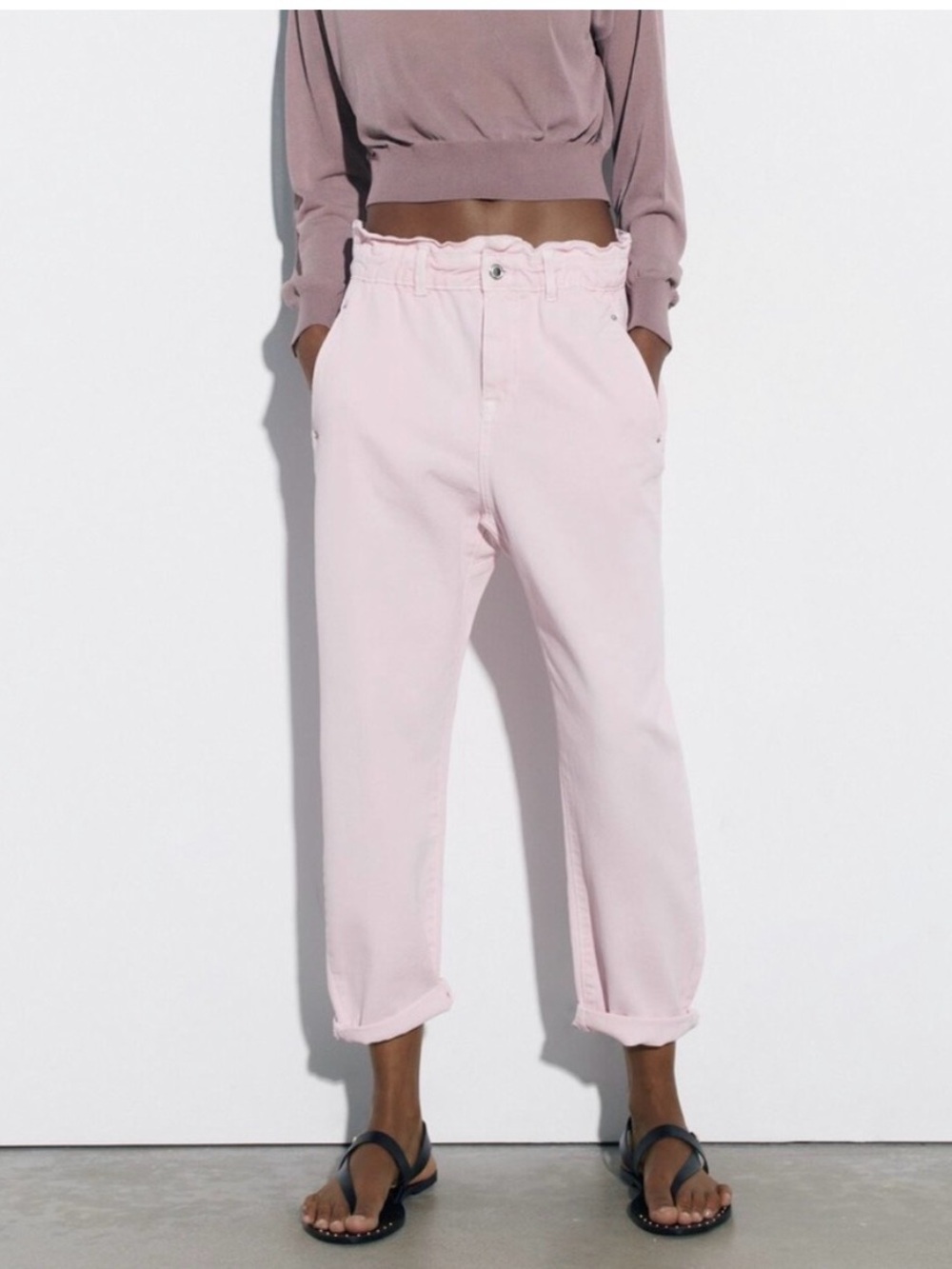 Zara Women’s Paper Bag Jeans - Light Pink